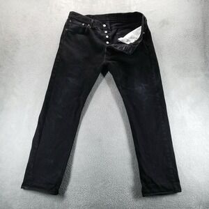 Levis 501 Jeans Mens 38x32 Black‎ Straight Button Fly Mid Rise Minimalist Denim